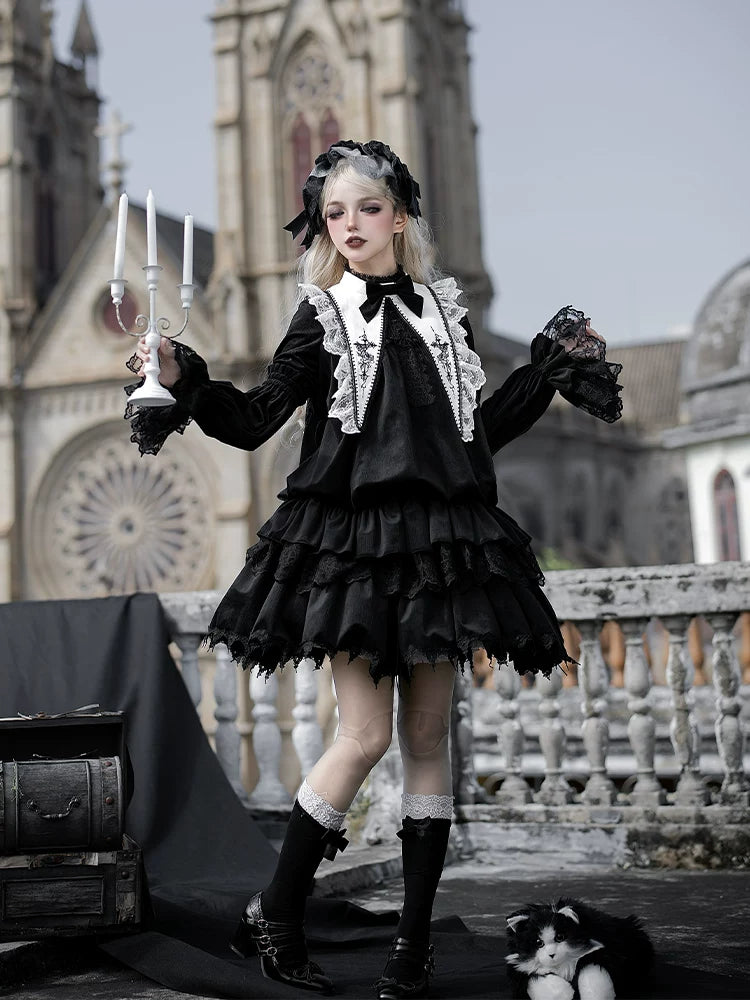 Dawn Bell & Dusk Song - Gothic Lolita Velvet OP Dress, Back Zipper