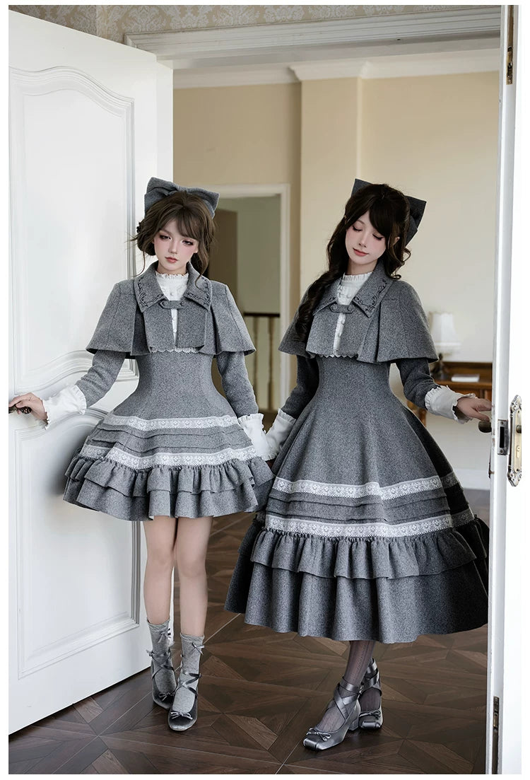Reminisce - Pile Classic Lolita Dress, Detachable Cape 44439:808547