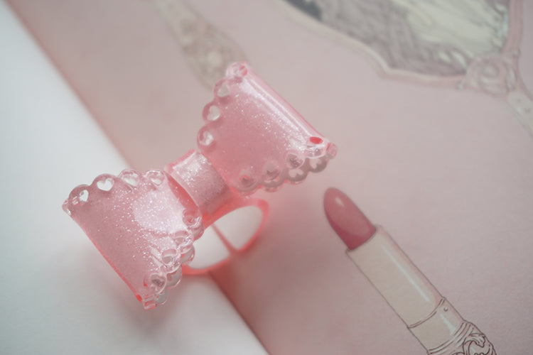 Cat Tea Party - Sweet Lolita Bow Ring and Necklace pink ring
