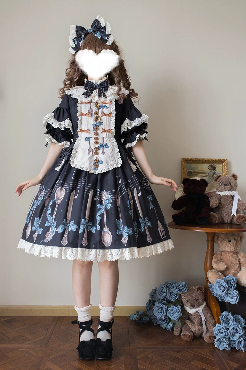 Witch's Banquet - Printed Doll-like Sweet Lolita OP, Apron-like Front 44634:816891