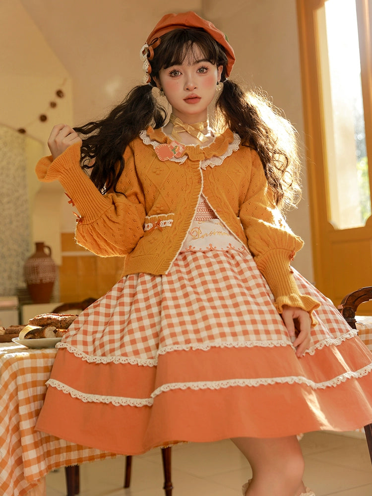 Mademoiselle Pearl - Persimmon - Autumn Persimmon Print Lolita OP JSK SK Dress