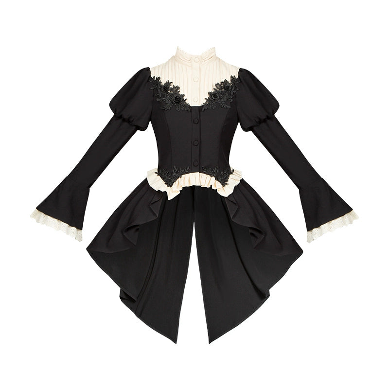 With PUJI - Night Feast - Gothic Lolita Suit Ouji Lolita Tailcoat Tiered Skirt Shorts Tailcoat Only S