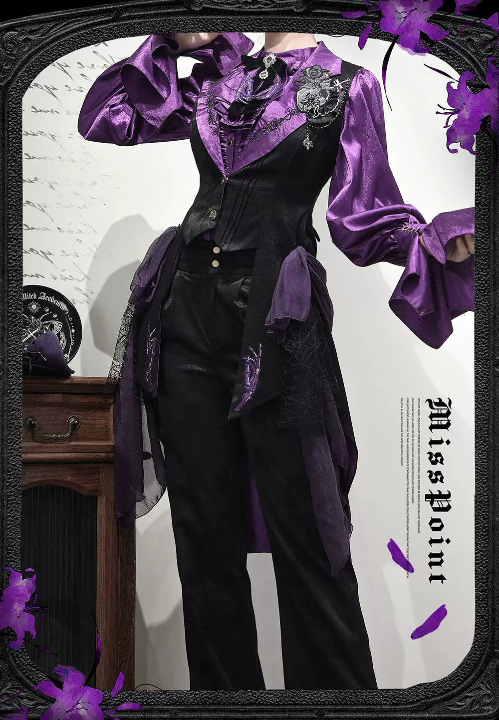 Moonnight Return - Gothic Lolita Long Vest, Embroidered Collar 44582:813826