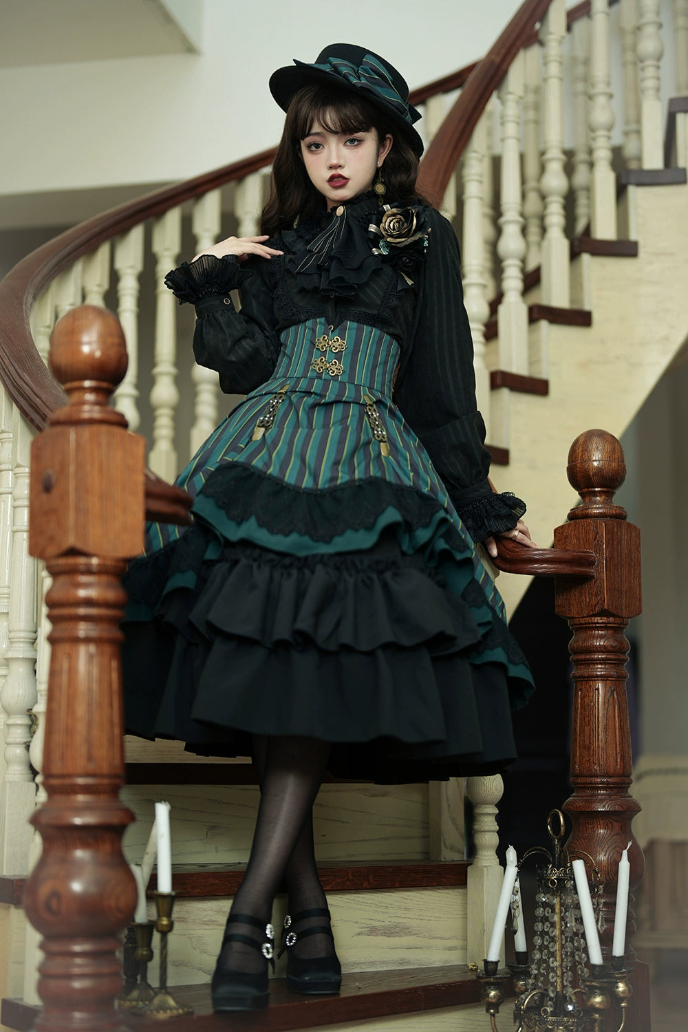 Miss Point - Customized Lolita Elegant Striped High Waisted Fishbone SK