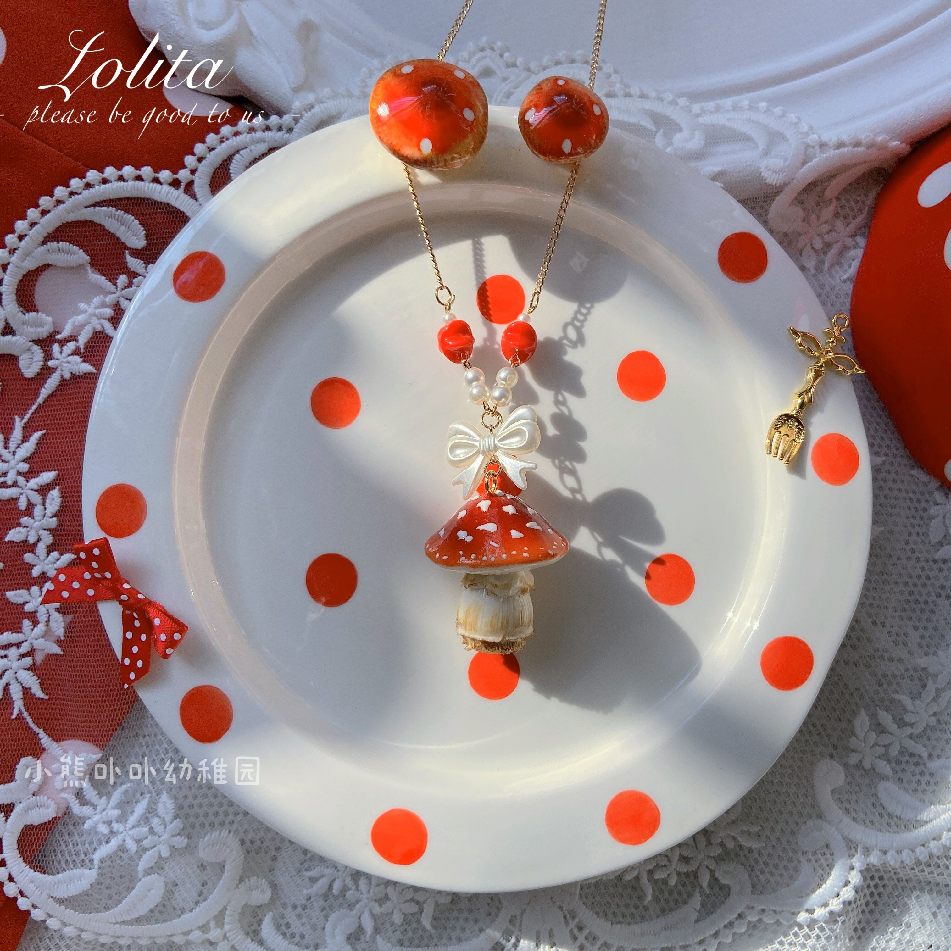 Bear Doll~Handcraft Kawaii Lolita Mushroom Necklace 14106:195080