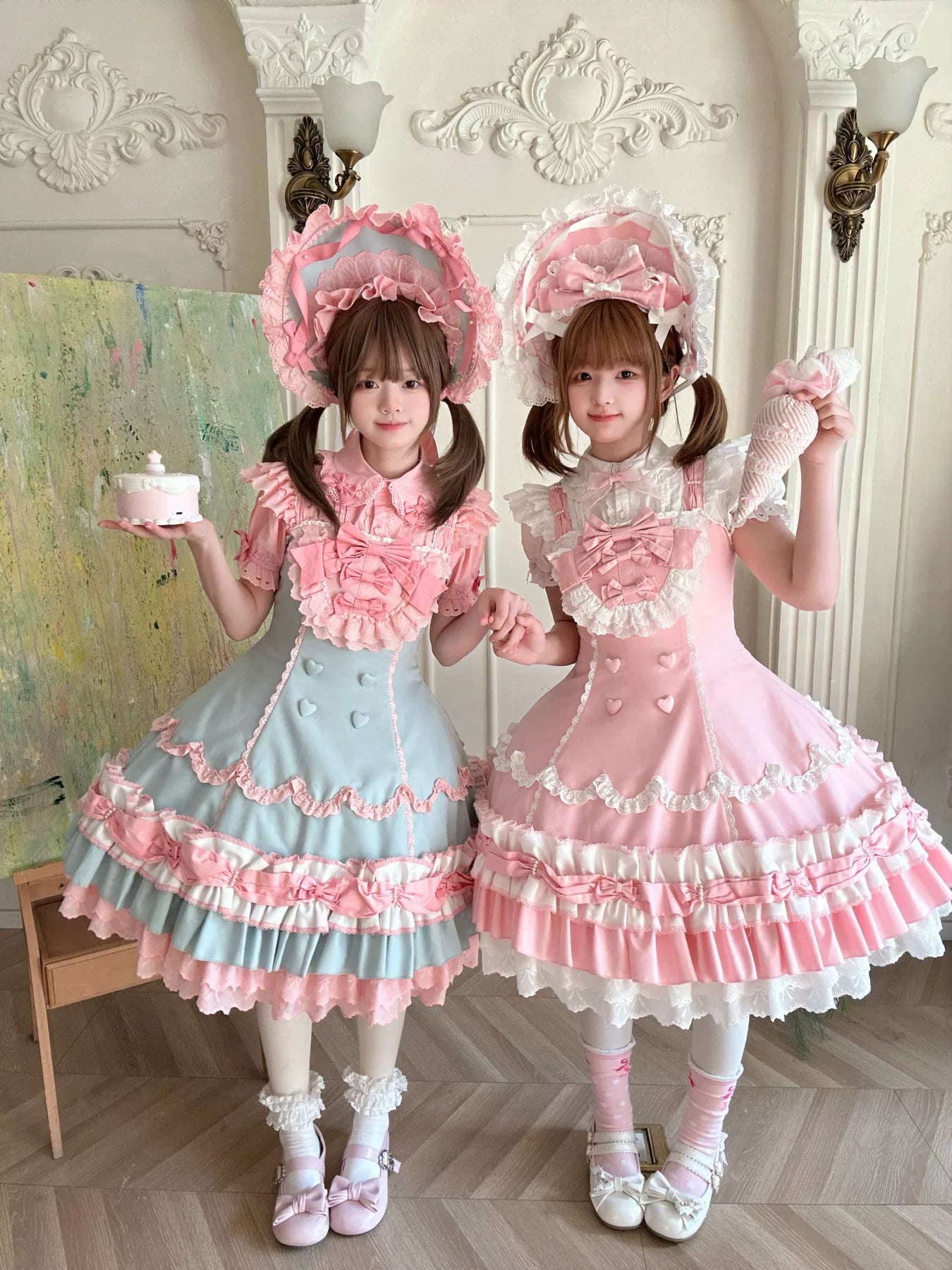 Cream Fondant - Old School Lolita JSK & OP Dress, Pearl Accent