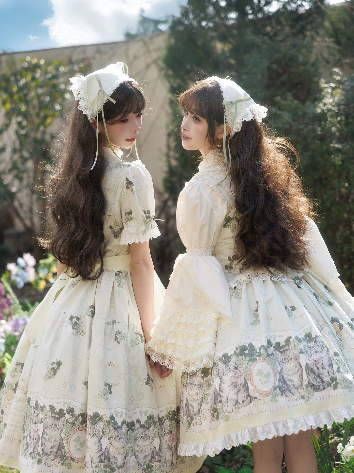 Grape Garden Cat - Classic Lolita Printed JSK Dress, Short Sleeve OP