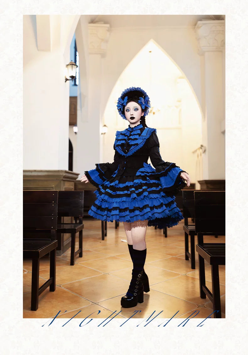 Nightmare - Gothic Lolita Ruffled Blouse and Tiered Skirt Set 45439:852801