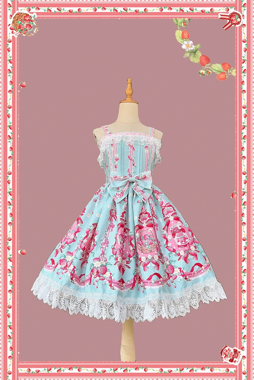 Infanta - Strawberry Culinary Maiden - Sweet Lolita JSK Dress With Strawberry Floral Print Blue JSK S