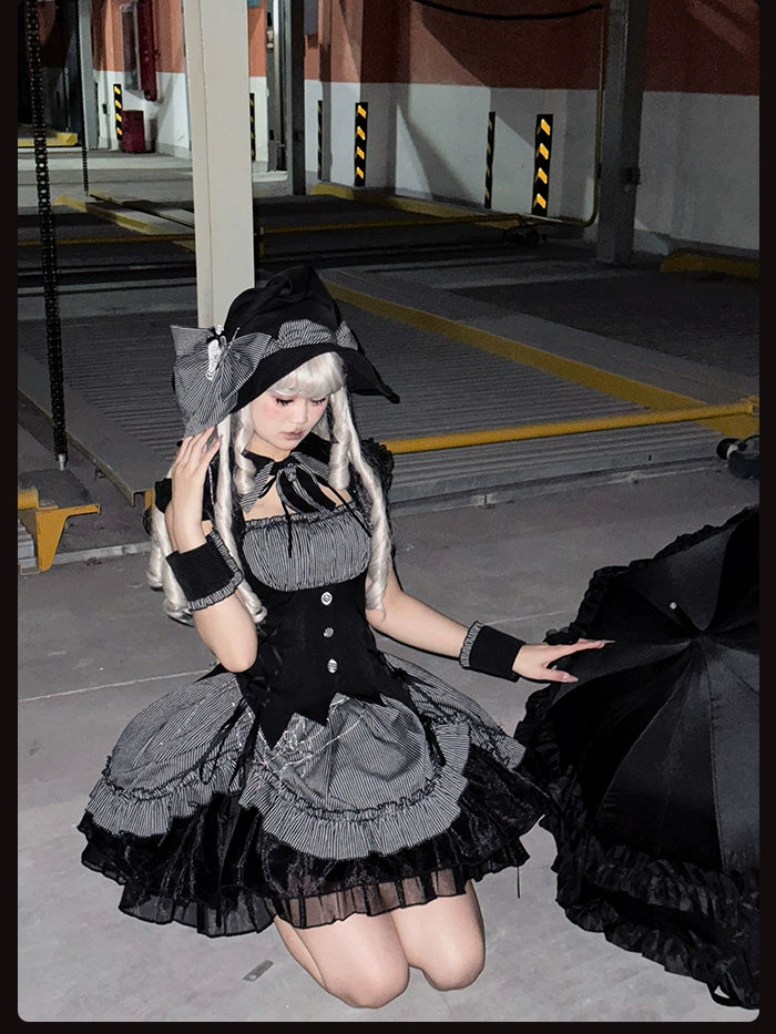 Alice Girl - Lolita Potion - Gothic Lolita Witch Hat and Striped Side Clips