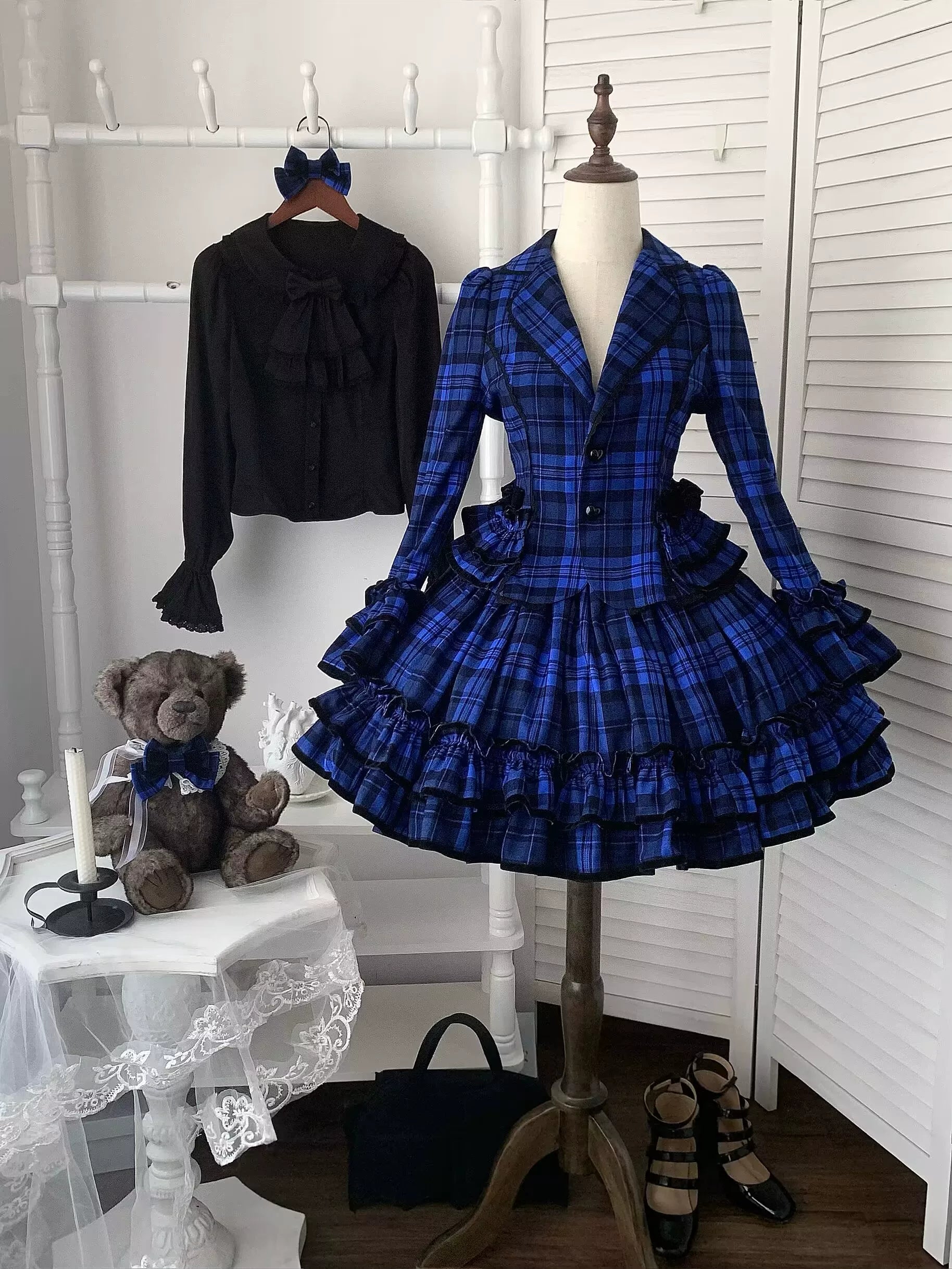 Chris's Notes - Old School Lolita Plaid Coat Set, Tiered Skirt
