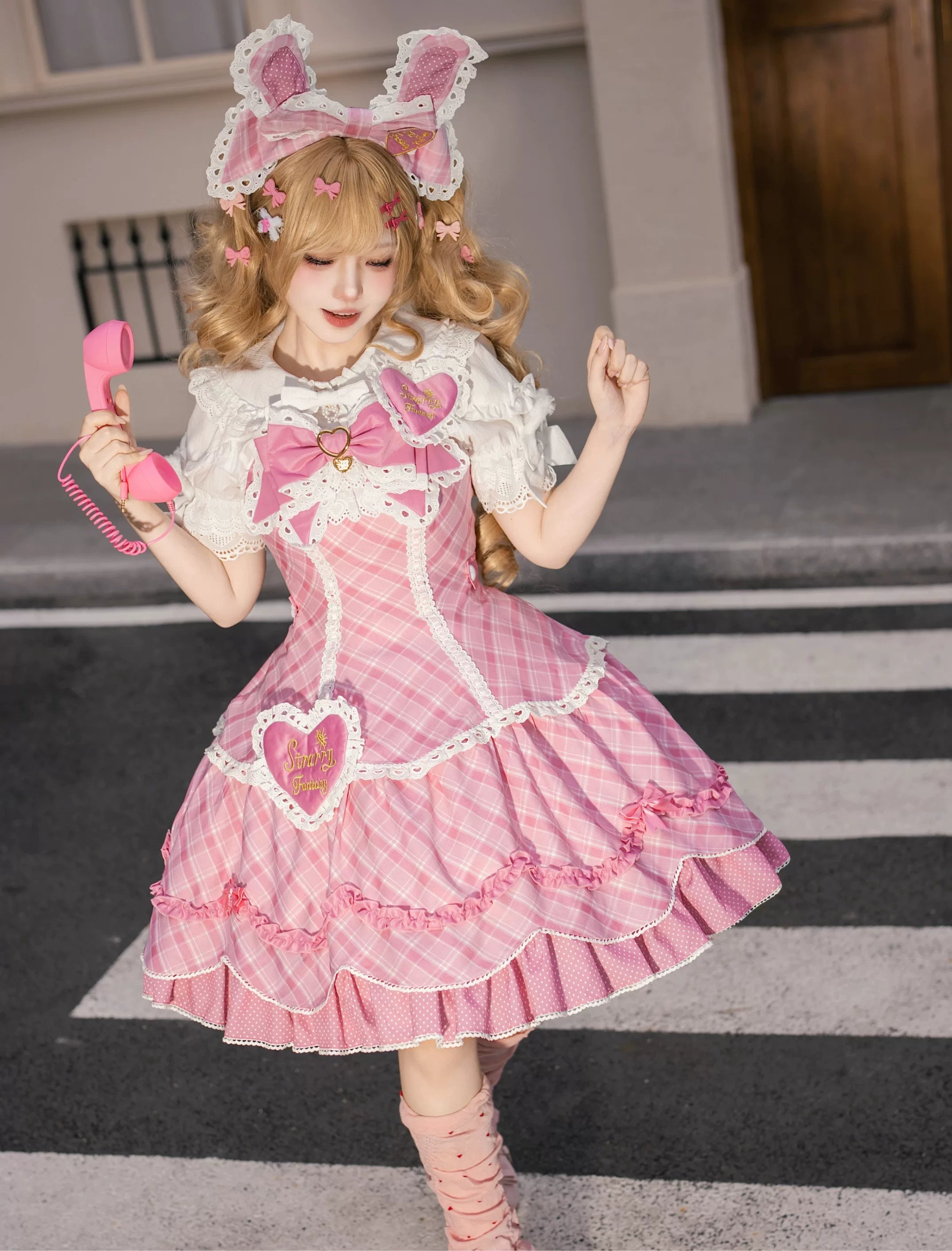 Shibuya Honey - Plus Size Sweet Lolita Plaid OP & JSK Dress (2XL L M S XL) 45210:840364