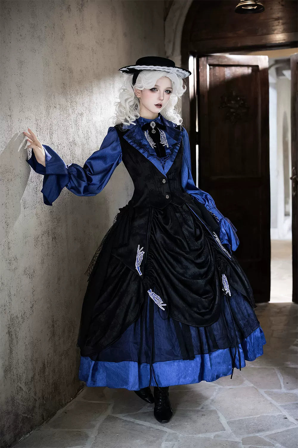 Moonnight Return - Gothic Lolita Long Vest, Embroidered Collar 44582:813835