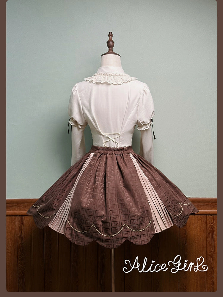 Alice Girl - Bear Chocolate Slab - Classic Lolita Slim Fit Shirt, Back Lace-up 44312:804463