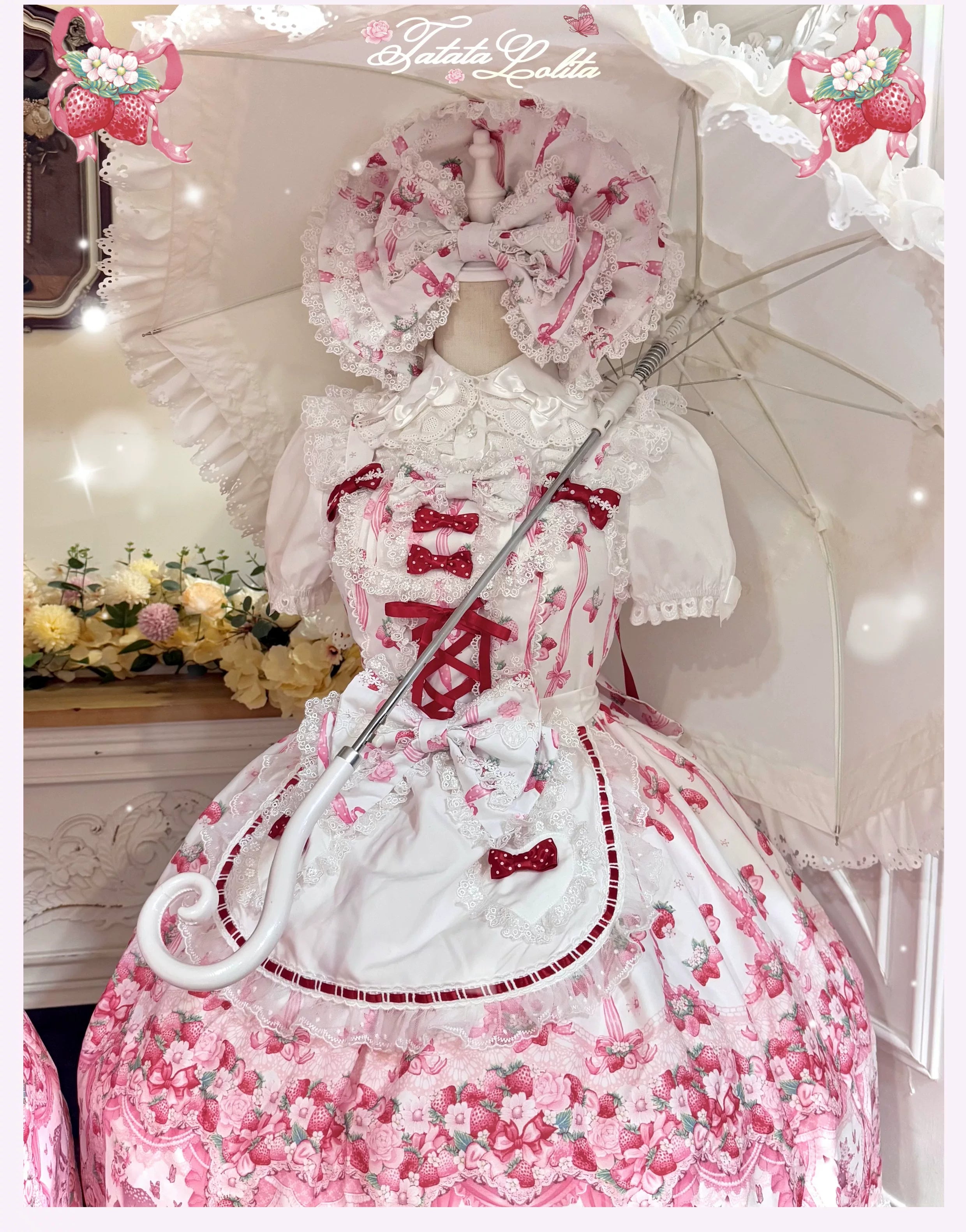 Deer Strawberry Garden - Old School Lolita Deer & Strawberry Printed JSK Dress 45681:860574