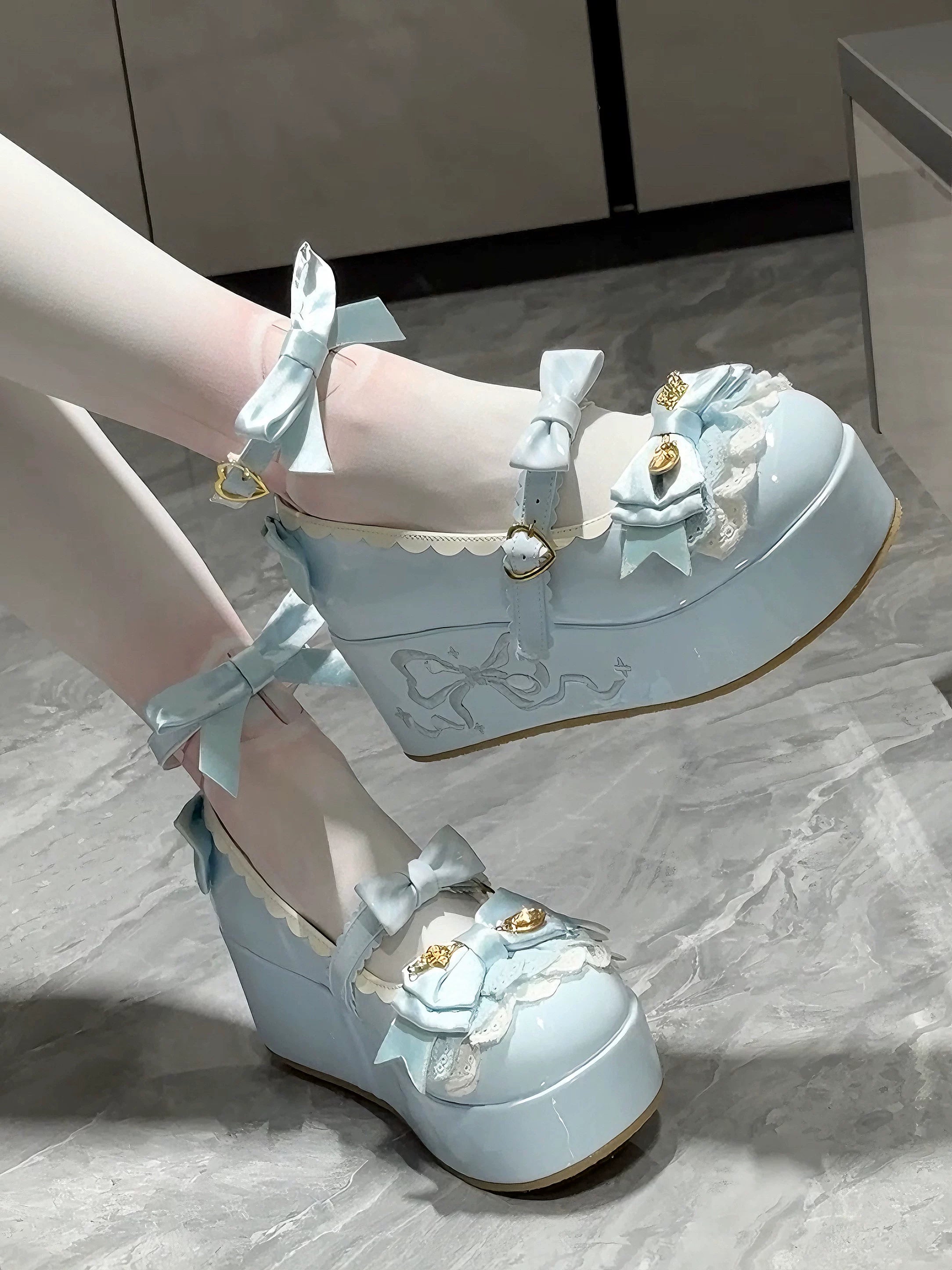 Mousse Rolls - Platform Sweet Lolita Shoes, Detachable Golden Spoon