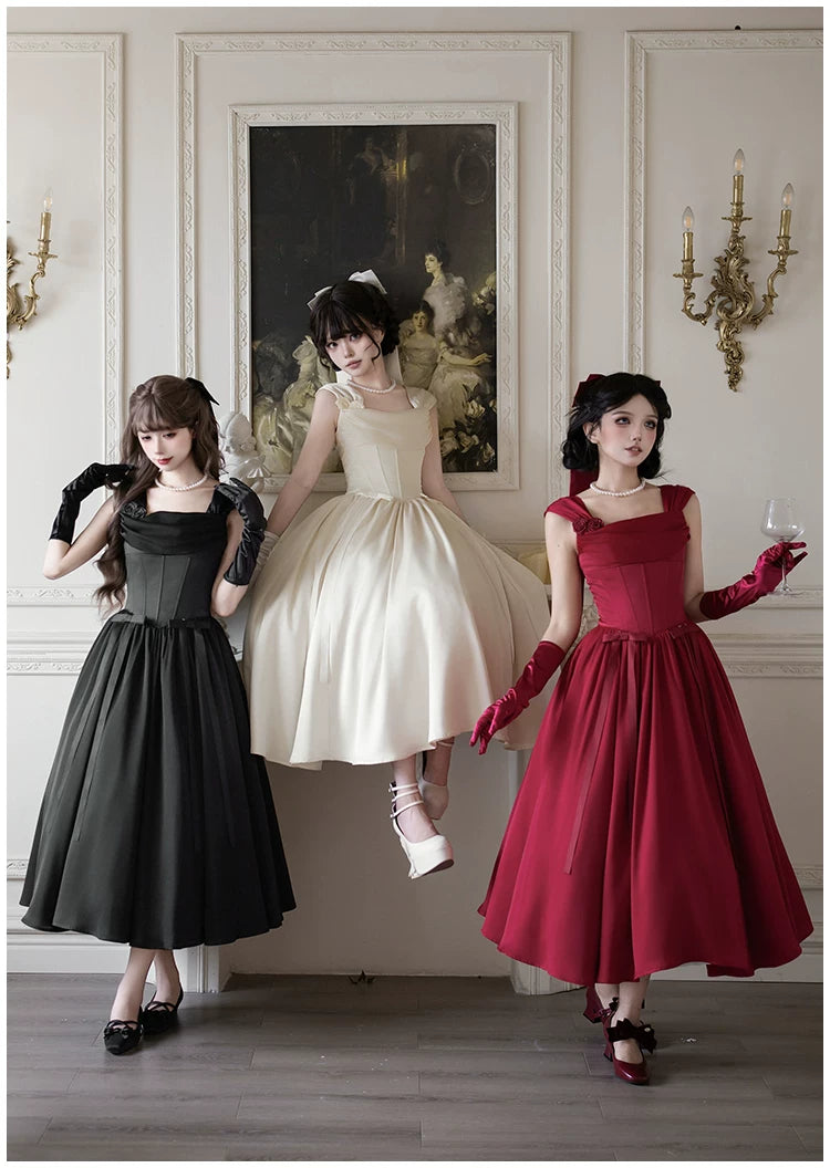 For Beloved - Classic Lolita Satin JSK Dress Set, Fishbone Waist