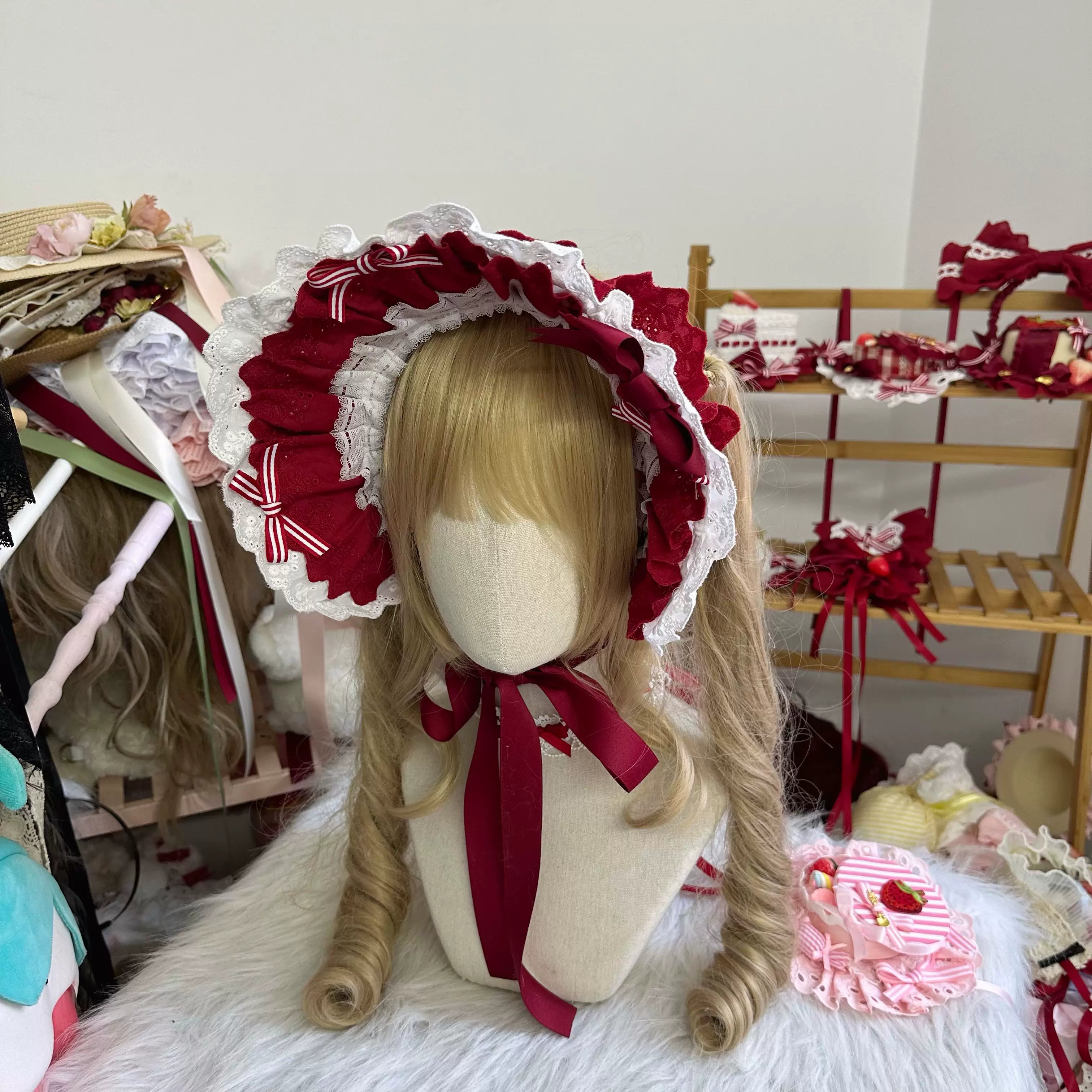 Sweet Lolita Headdresses, Strawberry, Ruffles & Bows BNT Only