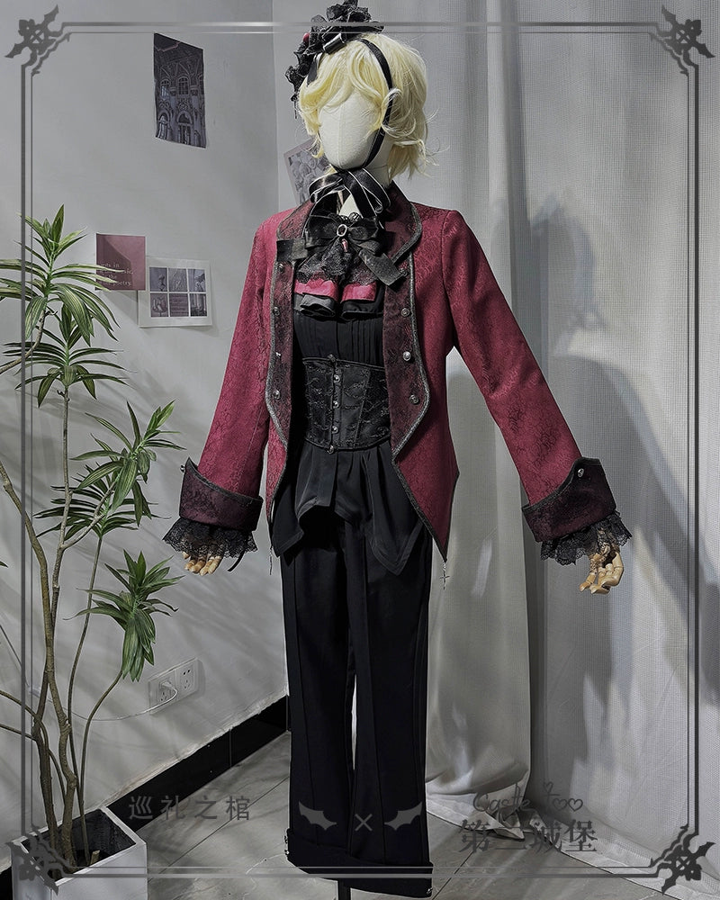 CastleToo - Coffin of Pilgrimage - Ouji Lolita Shirt Pants Suit Medieval European Prince Suit One Size Red coat