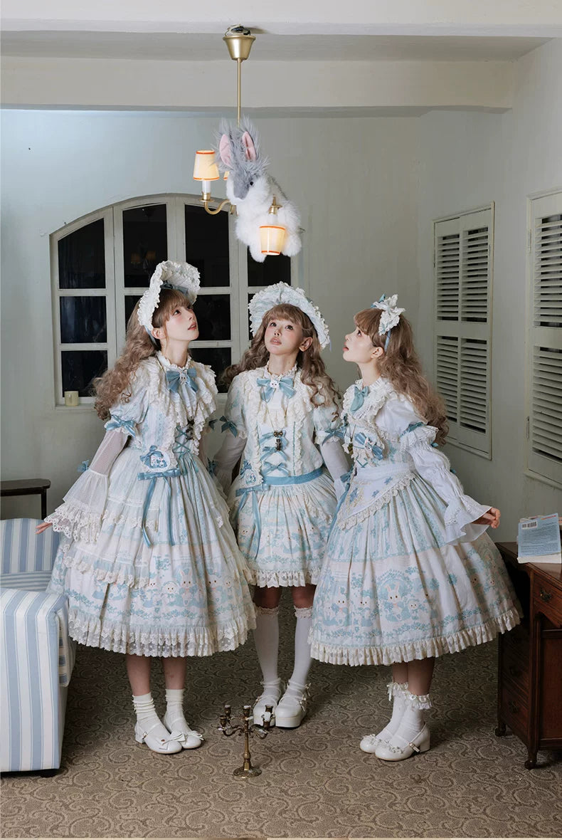 Showa Doll Garden - Elegant Plus size Lolita Dress, Bunny & Lamb Print 44534:812128