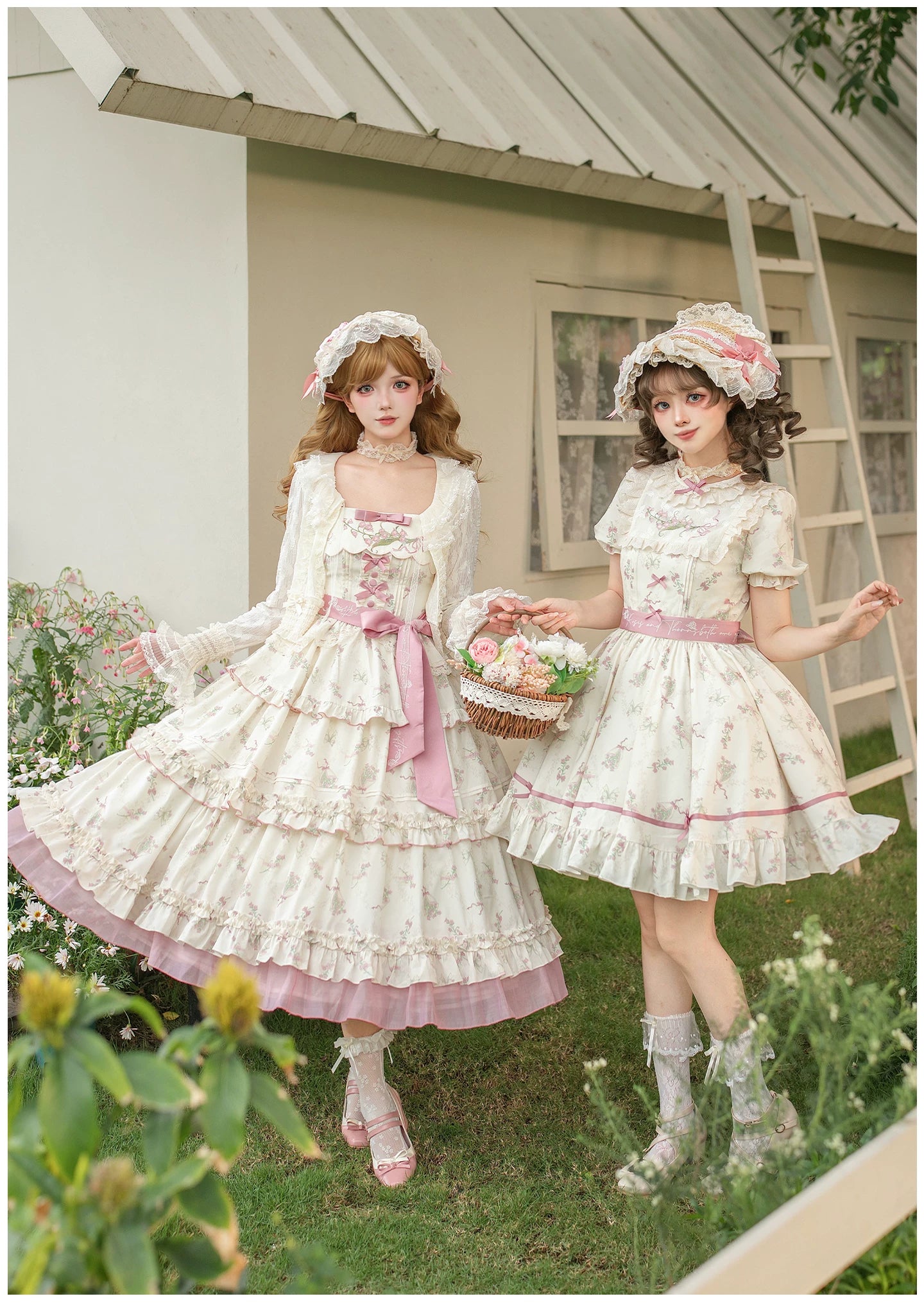 Fragrant Reminiscence - Classic Lolita Embroidered Collar Dress, Bellflower Print