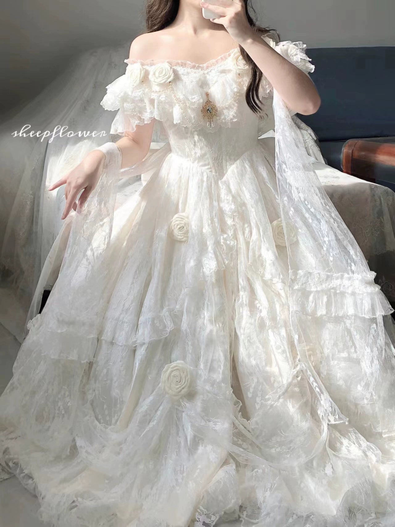 Meowing and fruity - Tana Manor - Classic Lolita OP Dress, Floral Decoration