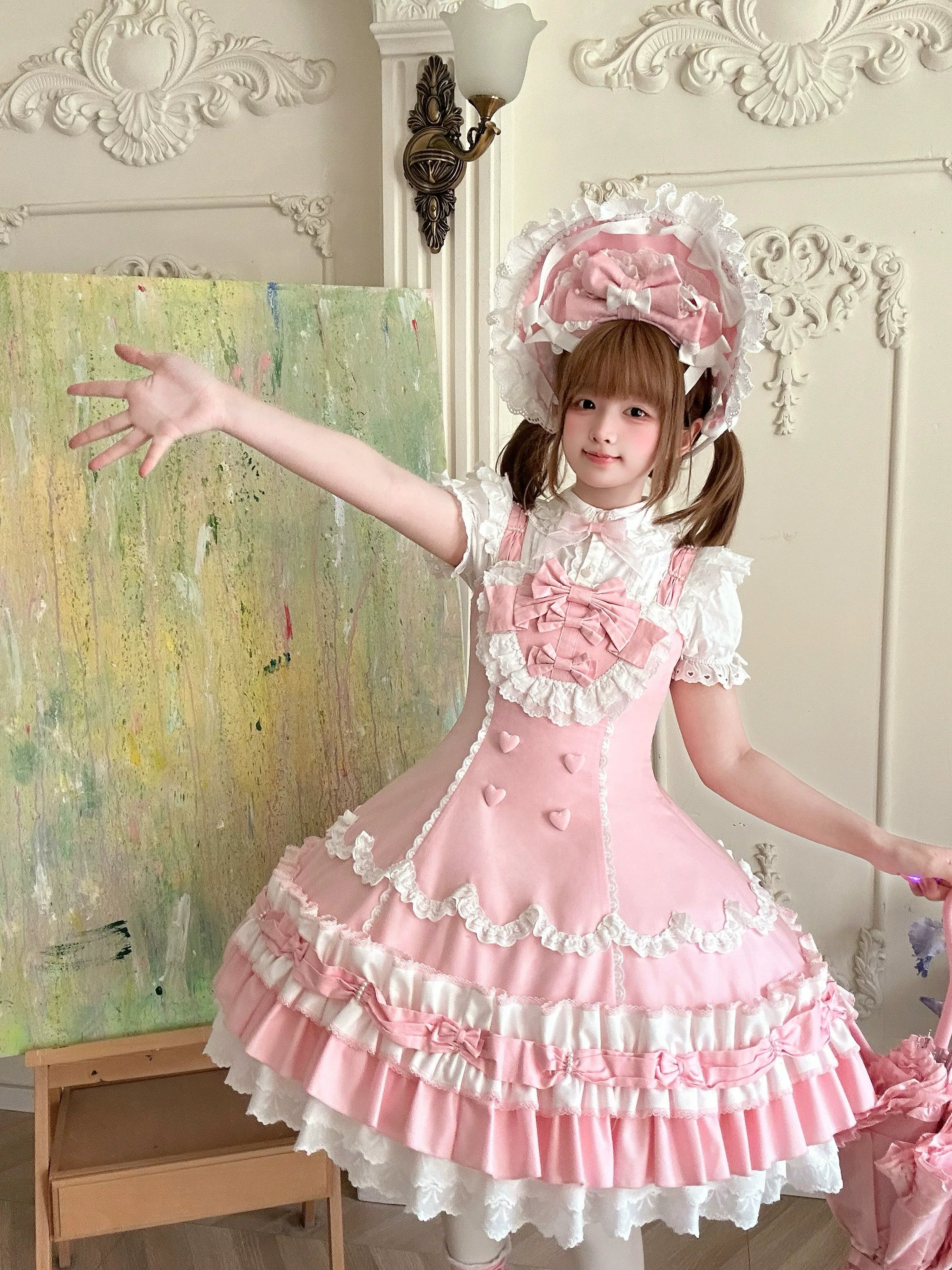 Cream Fondant - Old School Lolita JSK & OP Dress, Pearl Accent