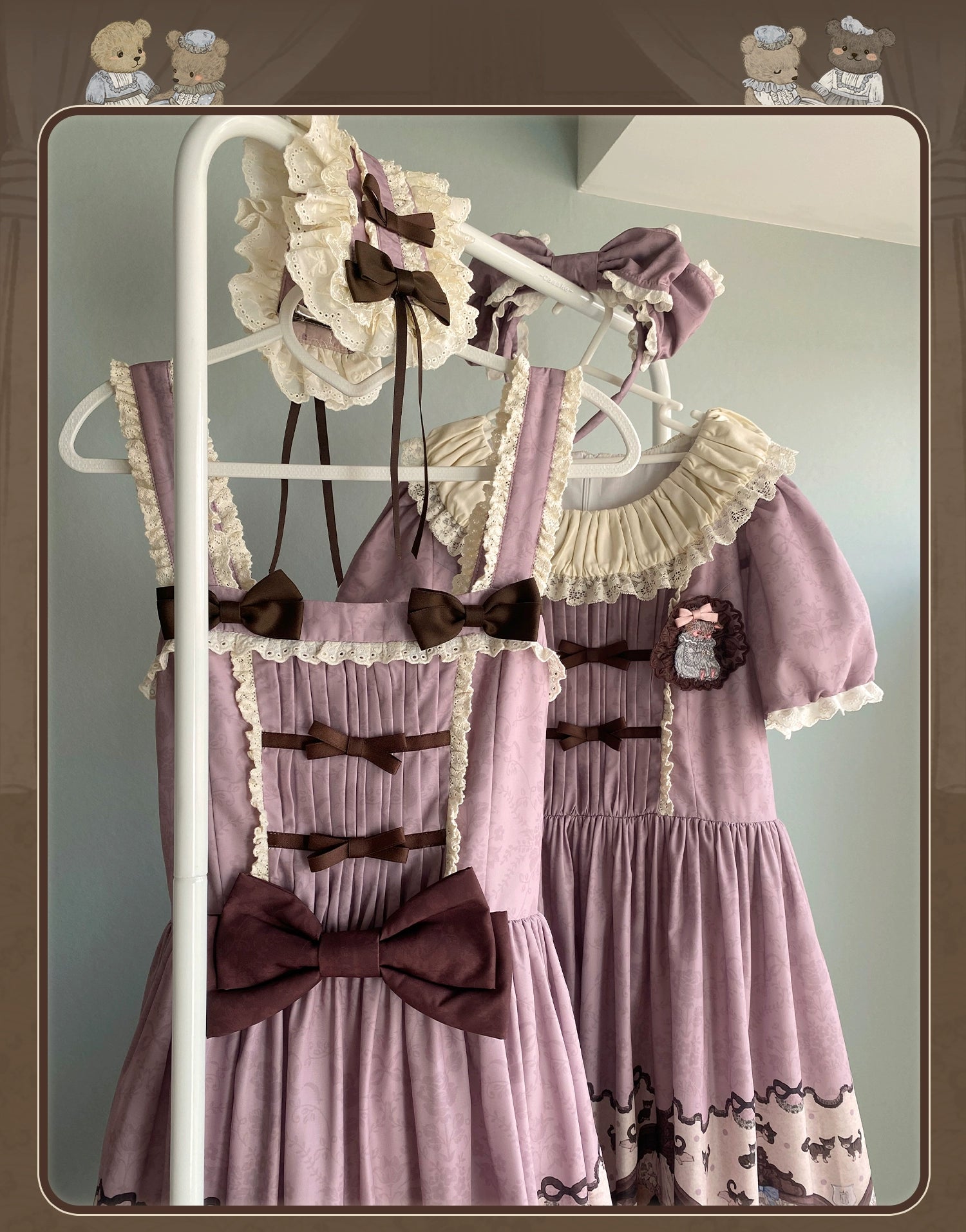 Sweet Dream Sheep - Vintage Bear - Printed Sweet Lolita Dress, Zipper Clousure 43709:784146