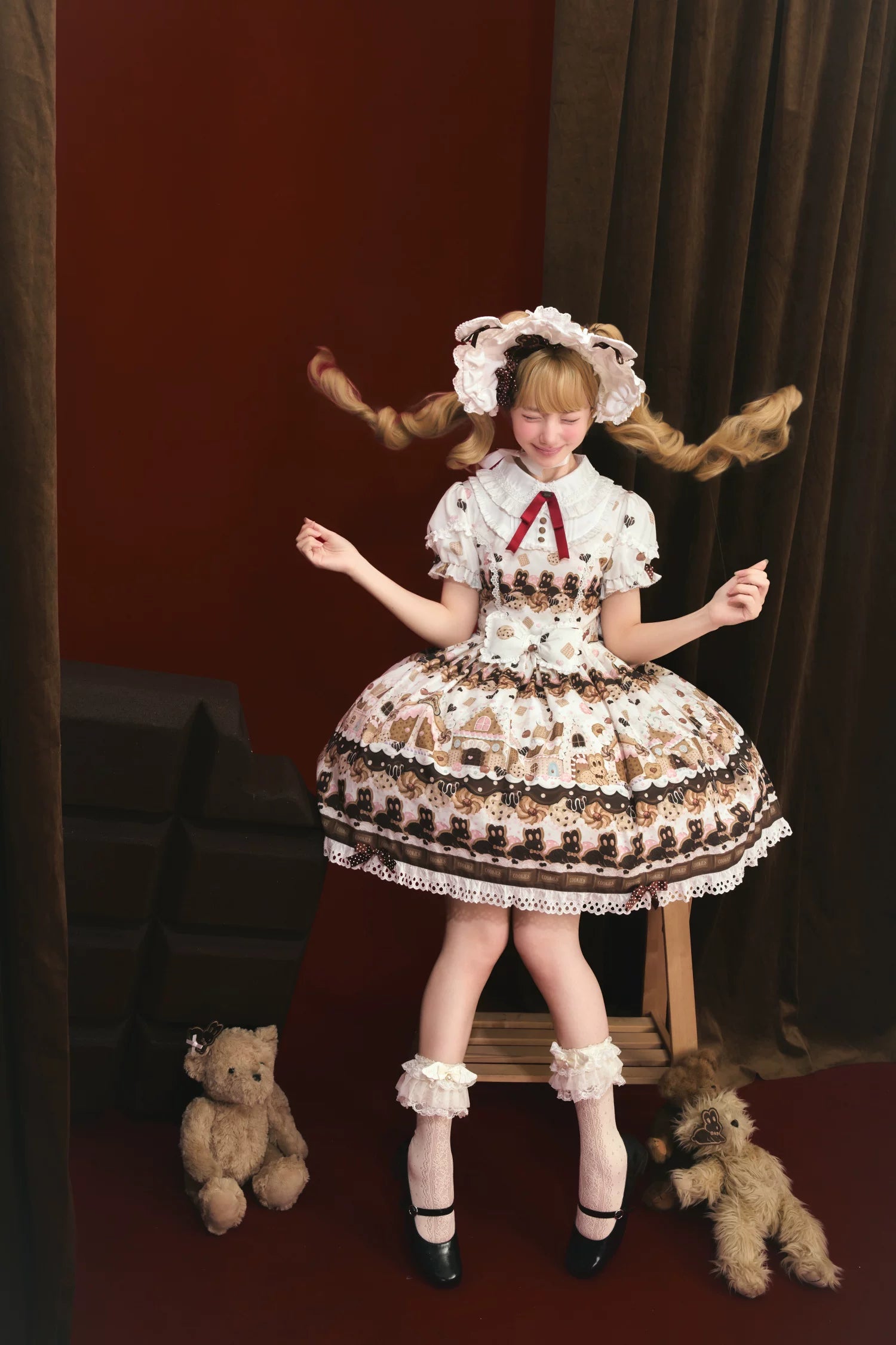 Bunny Gingerbread House - Kawaii Lolita Printed OP Dress with Bows