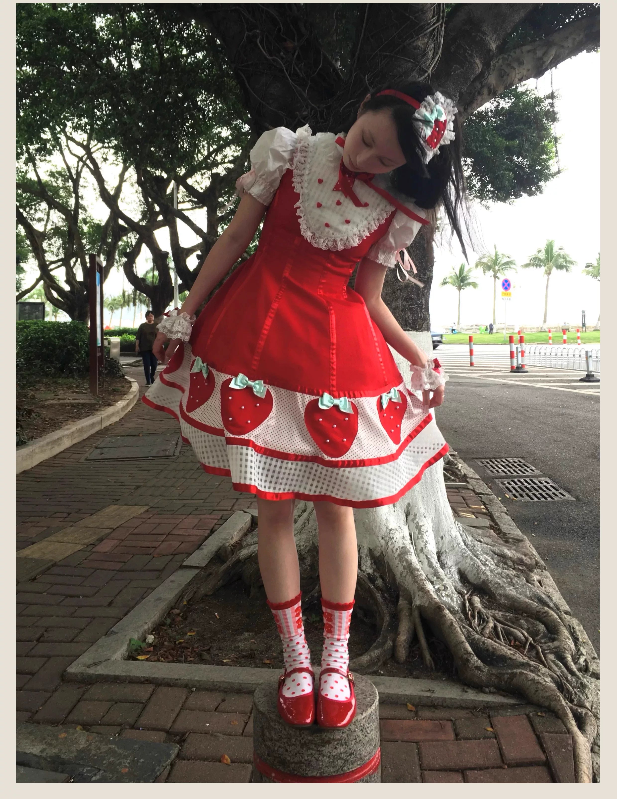 The Weird Strawberry Lady - Old School Lolita JSK, Hand-Studded Strawberry