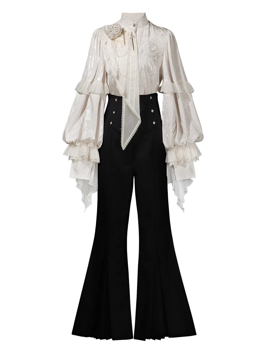 Rose and Sword - Ouji Lolita Jacquard Blouse & High Waist Pants Suit (2XL L M S XL) 45502:851311