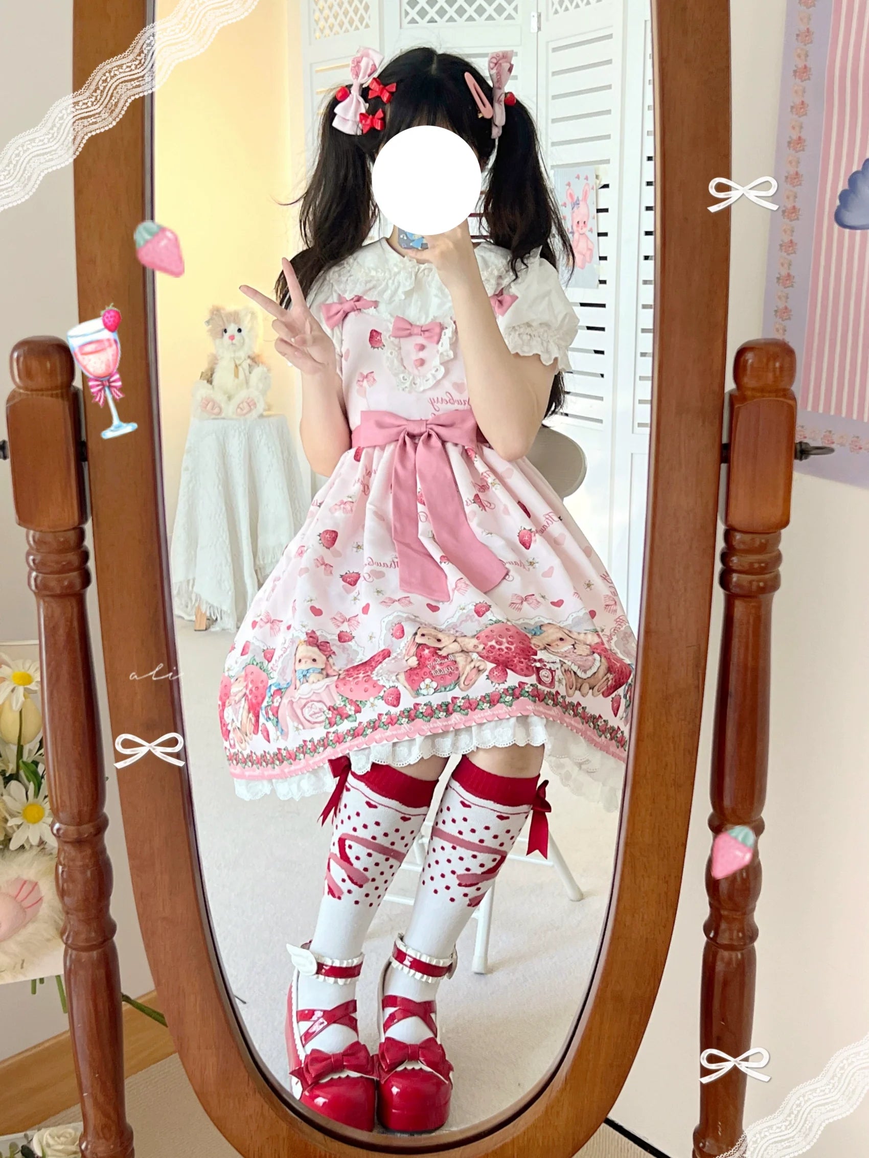Polaris Lolita - Rabbit Berry Gift Box - Sweet Pink Lolita JSK Dress, Bunny & Straberry Print 44382:806033