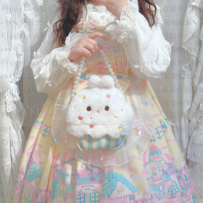 (BFM)PiggyLass~Cute Plush Lolita Bag Rabbit Cake Bag rabbit cake bag + portable pearl chain  