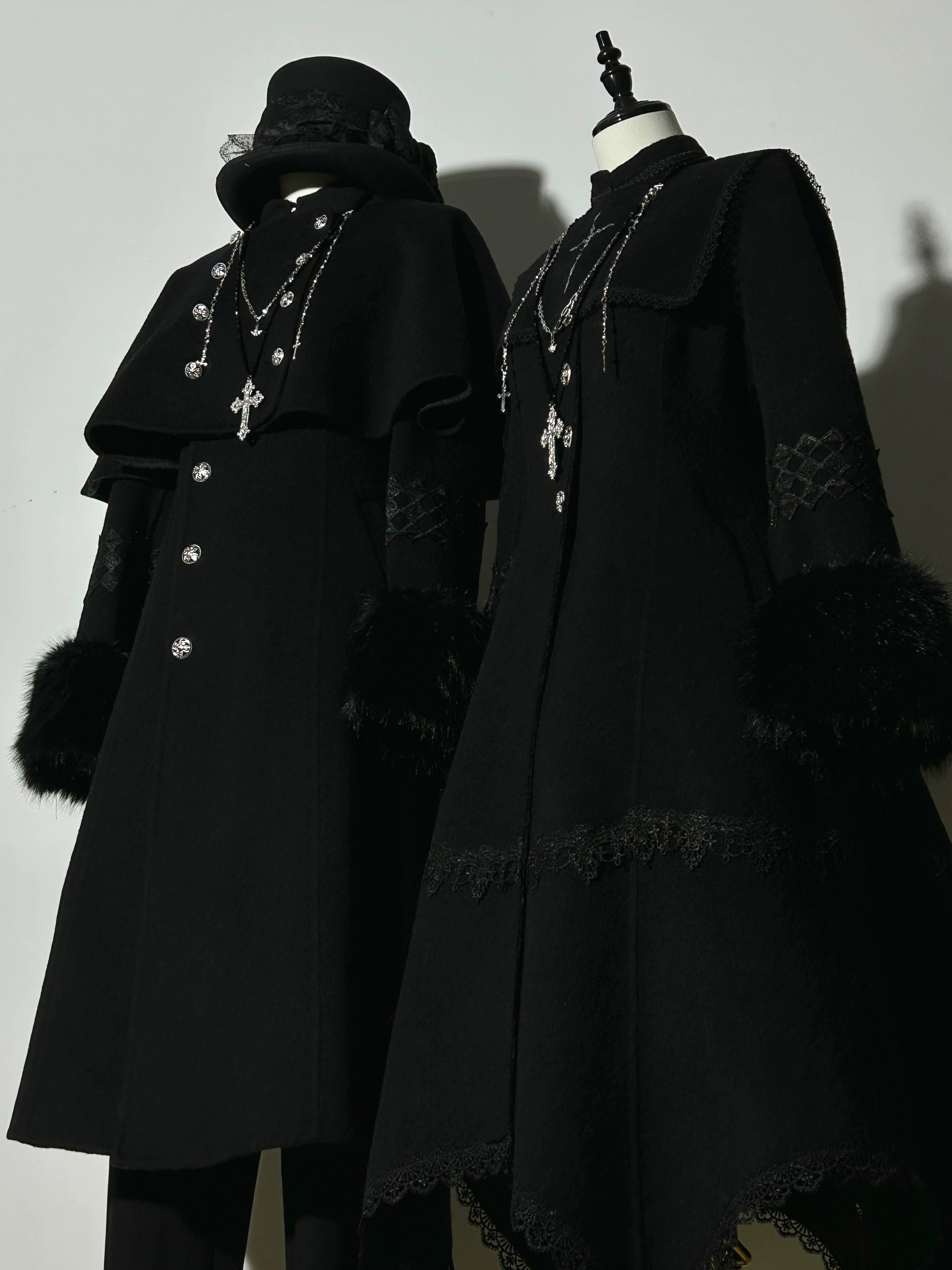 Cain and Lilith - Wool Gothic Lolita Long Coat, Cross Details