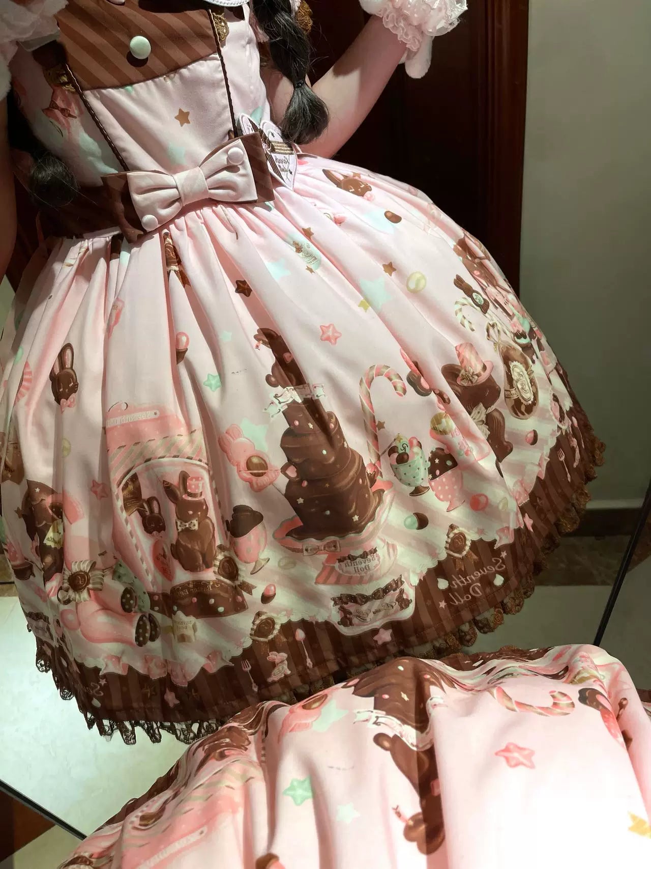 Chocolate Bunny - Printed Kawaii Lolita JSK, Short-sleeved Dress