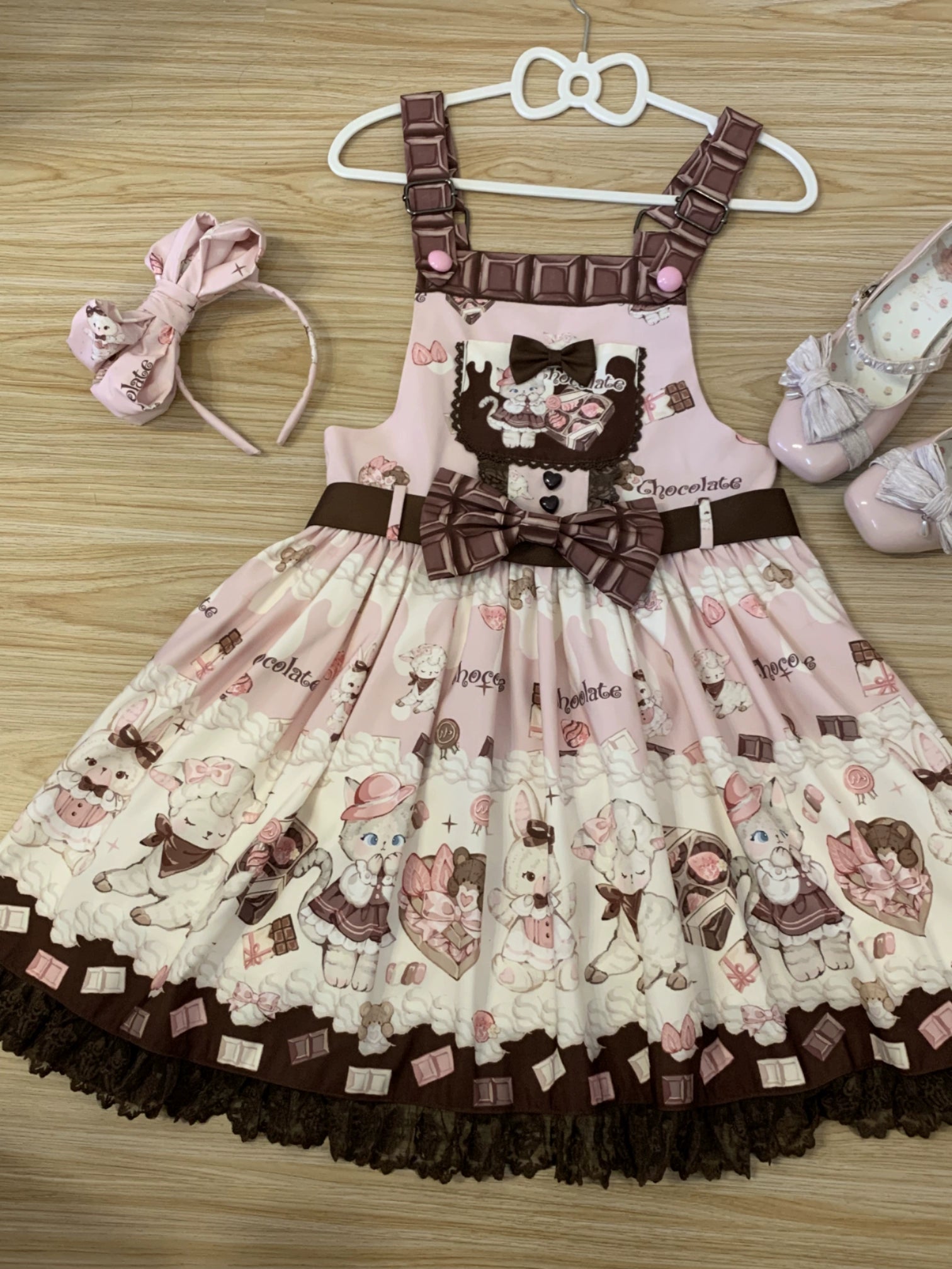 TwilightCrush - Heartbeat Miao Qiao - Kawaii Lolita Salopette Summer Cat Print Dress S Pink salopette
