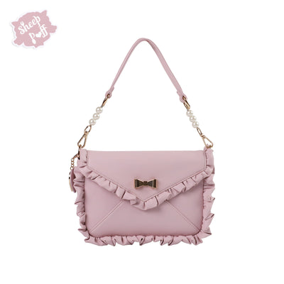 Sheep Puff~Love Letter~Sweet Lolita Bow Solid Color Women's Bag pink-purple large size  