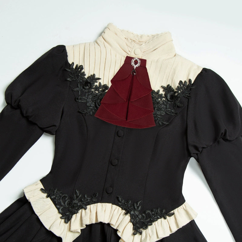 With PUJI - Night Feast - Gothic Lolita Suit Ouji Lolita Tailcoat Tiered Skirt Shorts