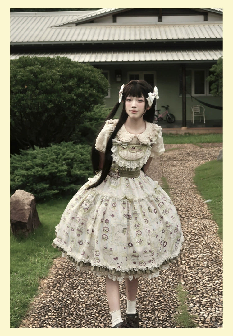 Urtto - Mangosteen Cat - Printed Country Lolita JSK, Pocketed Jacket