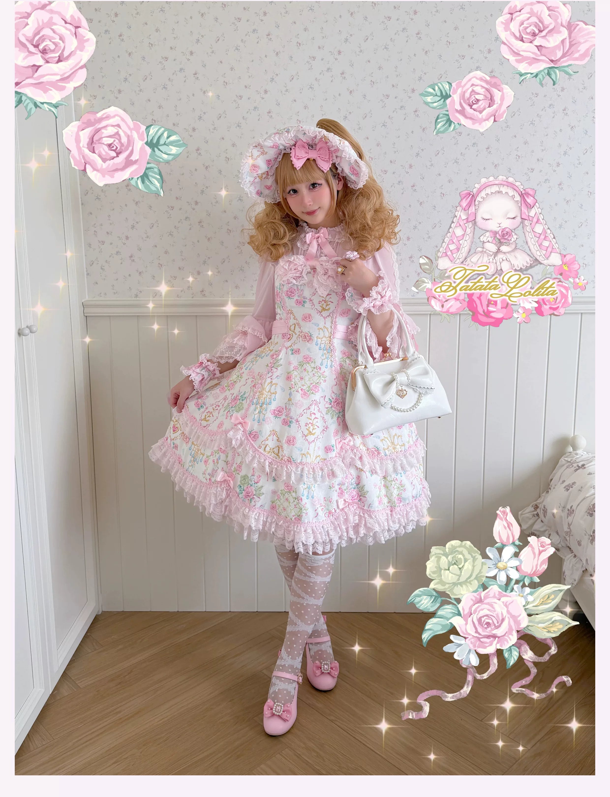 Spring 2025 - Old School Lolita Floral Print JSK Dress, Doll-Like OP 45247:842759