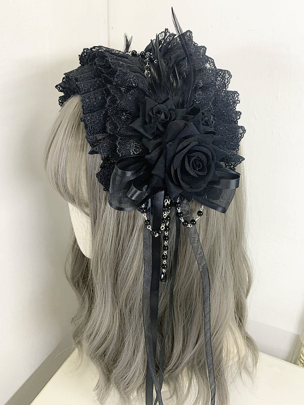 Sweet Jelly Lolita - GothicLolita Headdress Lace Headband with Delicate Florals Black