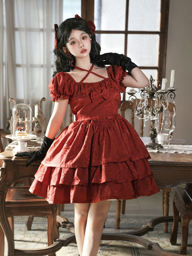 Eieyomi~Elegant Lolita Short Sleeve Red Dress Eieyomi~Elegant Lolita Short Sleeve Red Dress