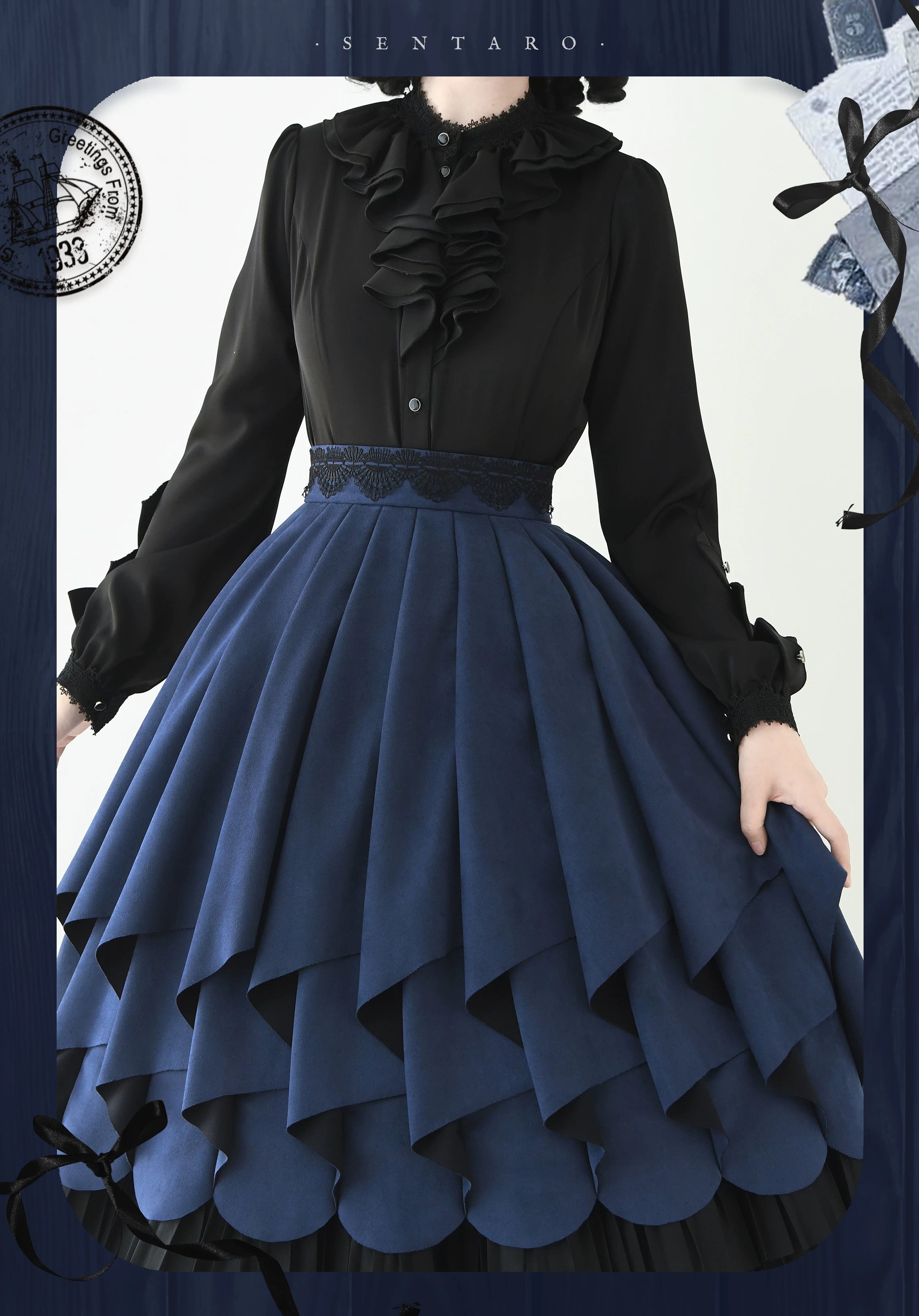 Molten Snowtop - Classic Lolita SK, Cape With Detachable Collar Dark Blue S Skirt