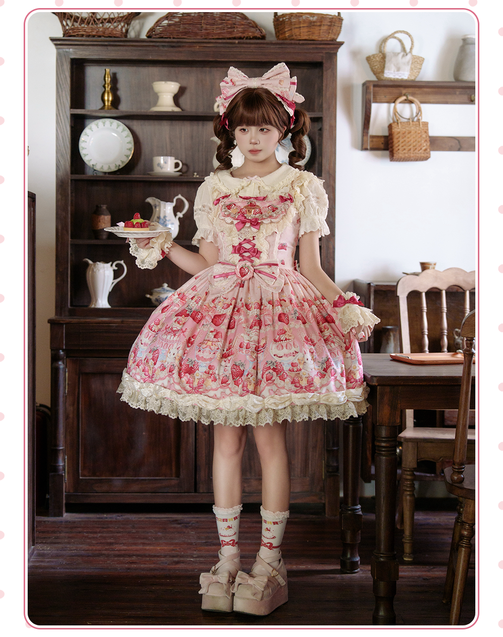 Bavarois Dessert Bunny - Sweet Lolita Strawberry Print JSK Dress 45546:855020