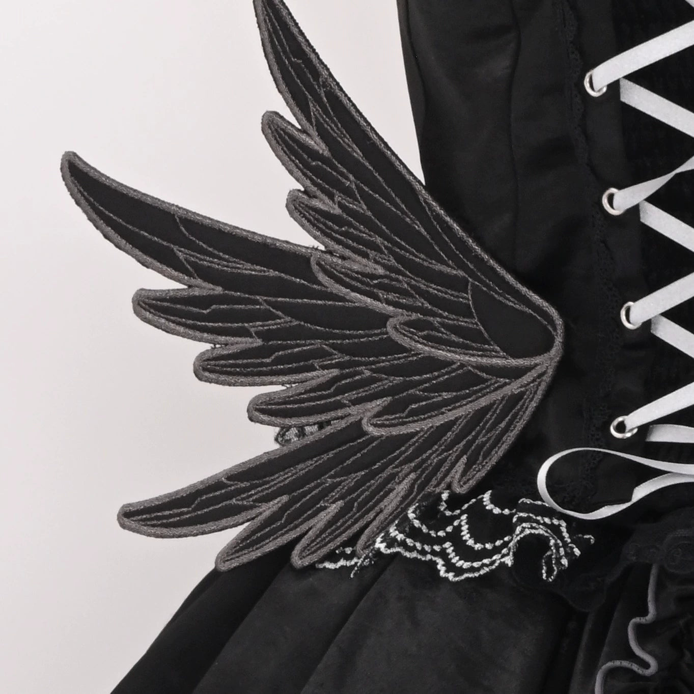 LustrE - Metallic Angel Black - Gothic Lolita Rhinestone Top & Ruffled Skirt Set 43991:791059
