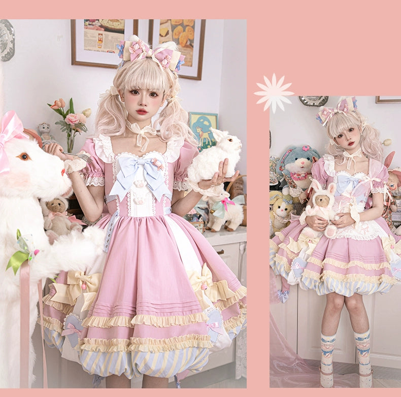OCELOT - Sweet Lolita Pink Cat Tail OP Dress Set