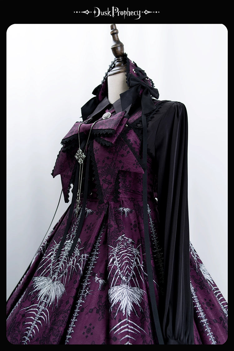 DuskProphecy - Coccyx - Elegant Lolita Dress High Waist Fishbone Print JSK Set 34722:466594