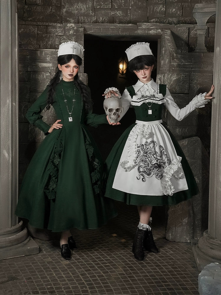 With PUJI - Letter and Poetry · Abyss Clinic - Gothic Lolita Green Dress Set 43929:789691