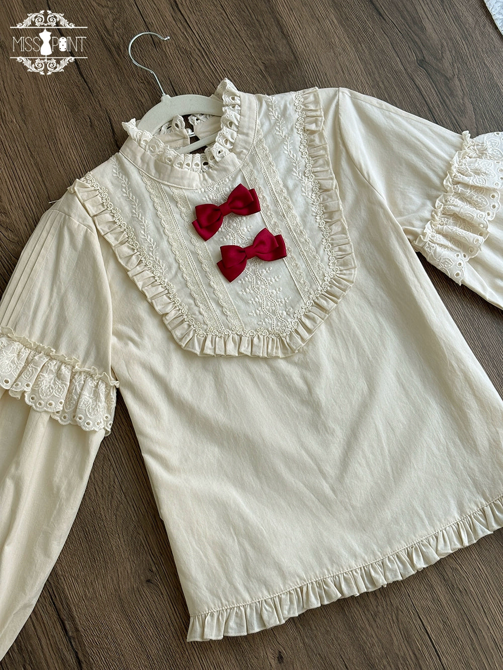 Miss Point - Forest Berry Bunny - Cotton Sweet Lolita Blouse, Detachable Bows (Beige / 2XL L M S XL XS) 44305:802799