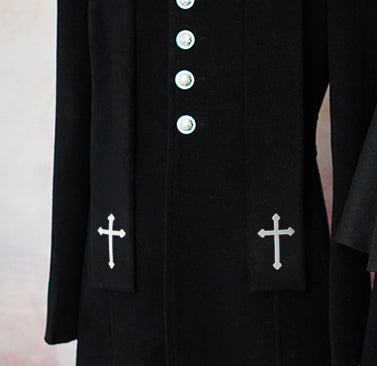 La Pomme~Ringo Monogatari~Ouji Lolita Stand Collar Coat coat＋small cross embroideries scarf (woolen fabric) S 